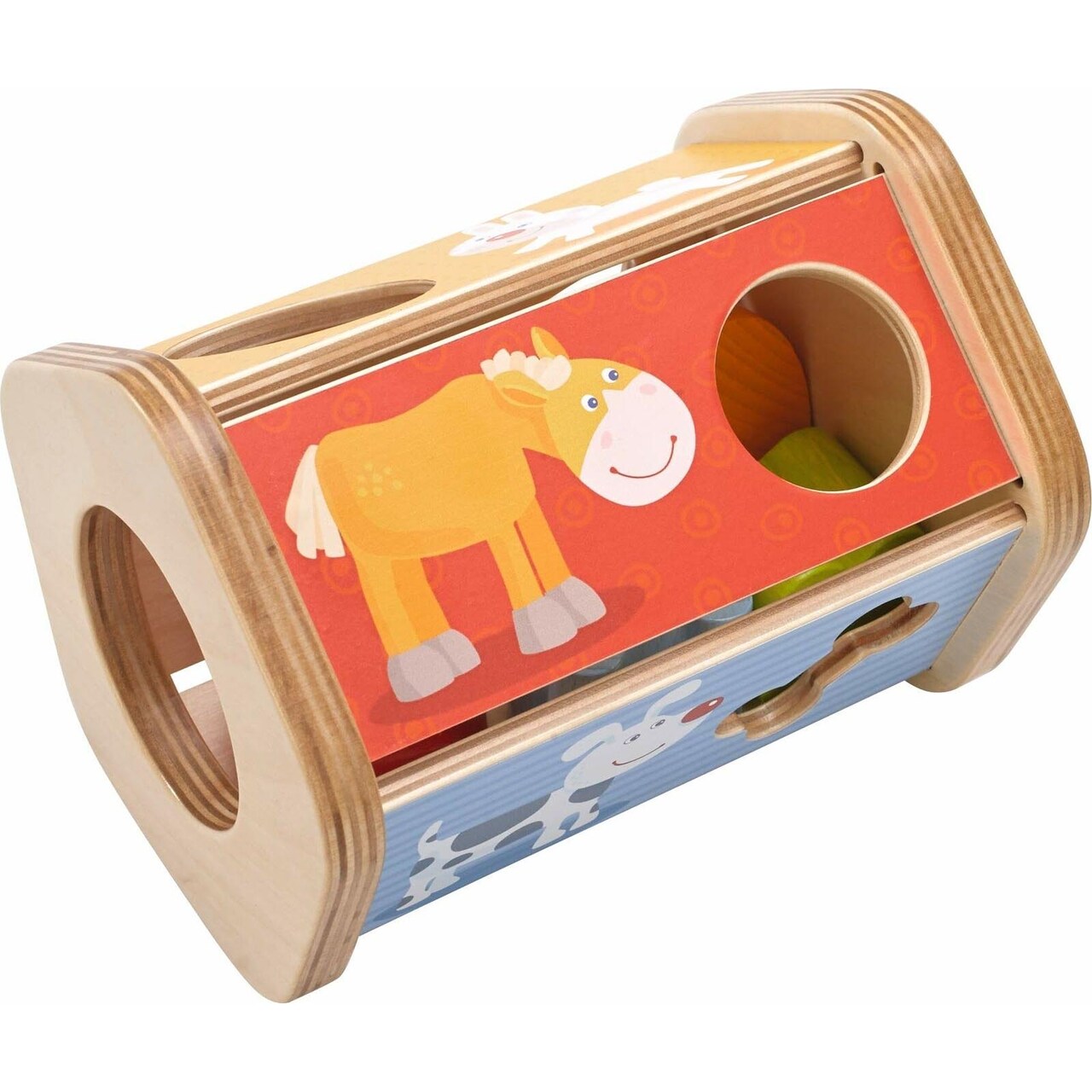 HABA Snack Stack Sorting Box - Five Sided Wooden Shape Sorter Matches Animals to Their Favorite Foods